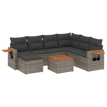 8-tlg. Garten-Sofagarnitur mit Kissen Grau Poly Rattan - Pazzar.ch