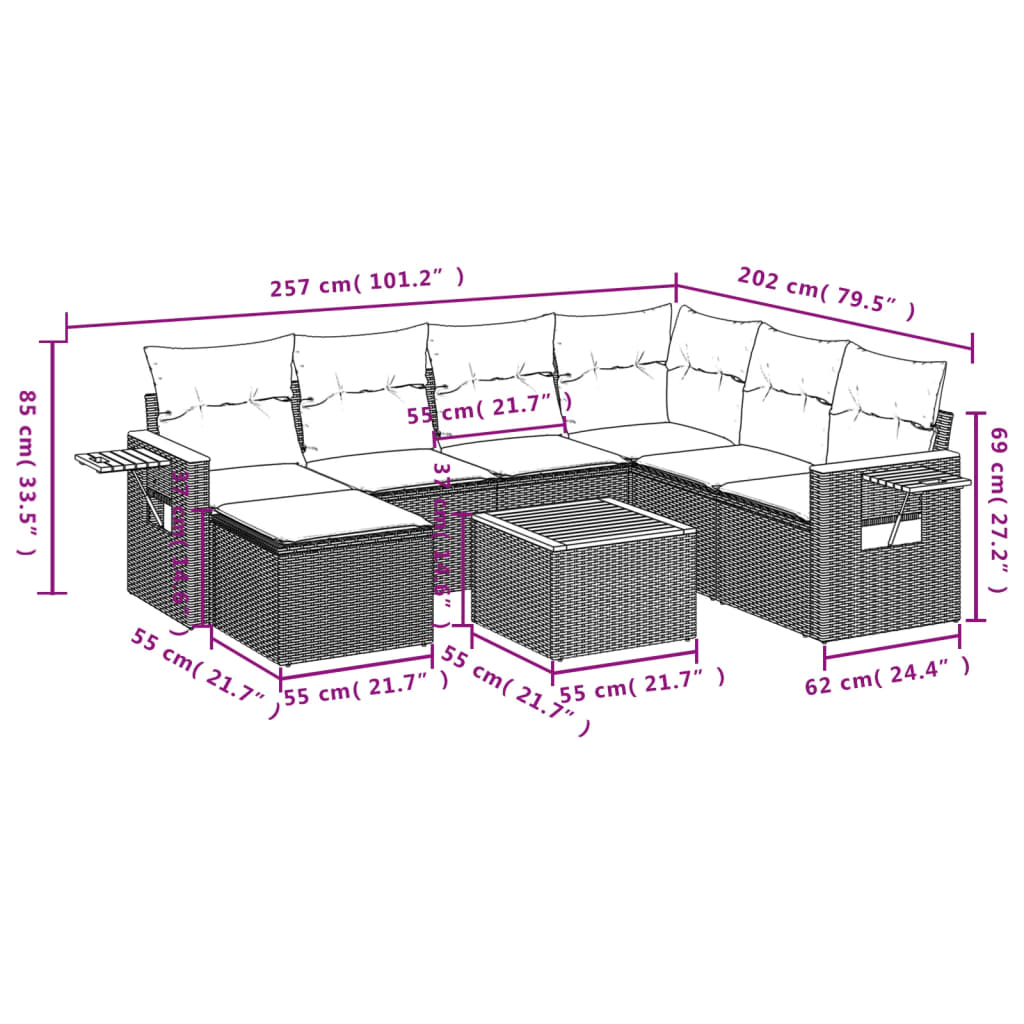 8-tlg. Garten-Sofagarnitur mit Kissen Grau Poly Rattan - Pazzar.ch