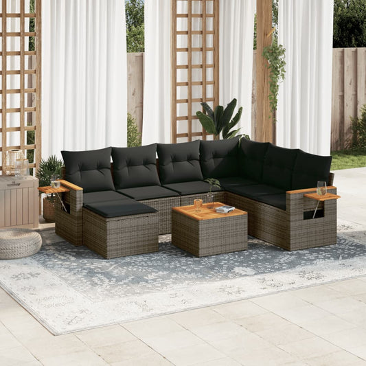 8-tlg. Garten-Sofagarnitur mit Kissen Grau Poly Rattan - Pazzar.ch