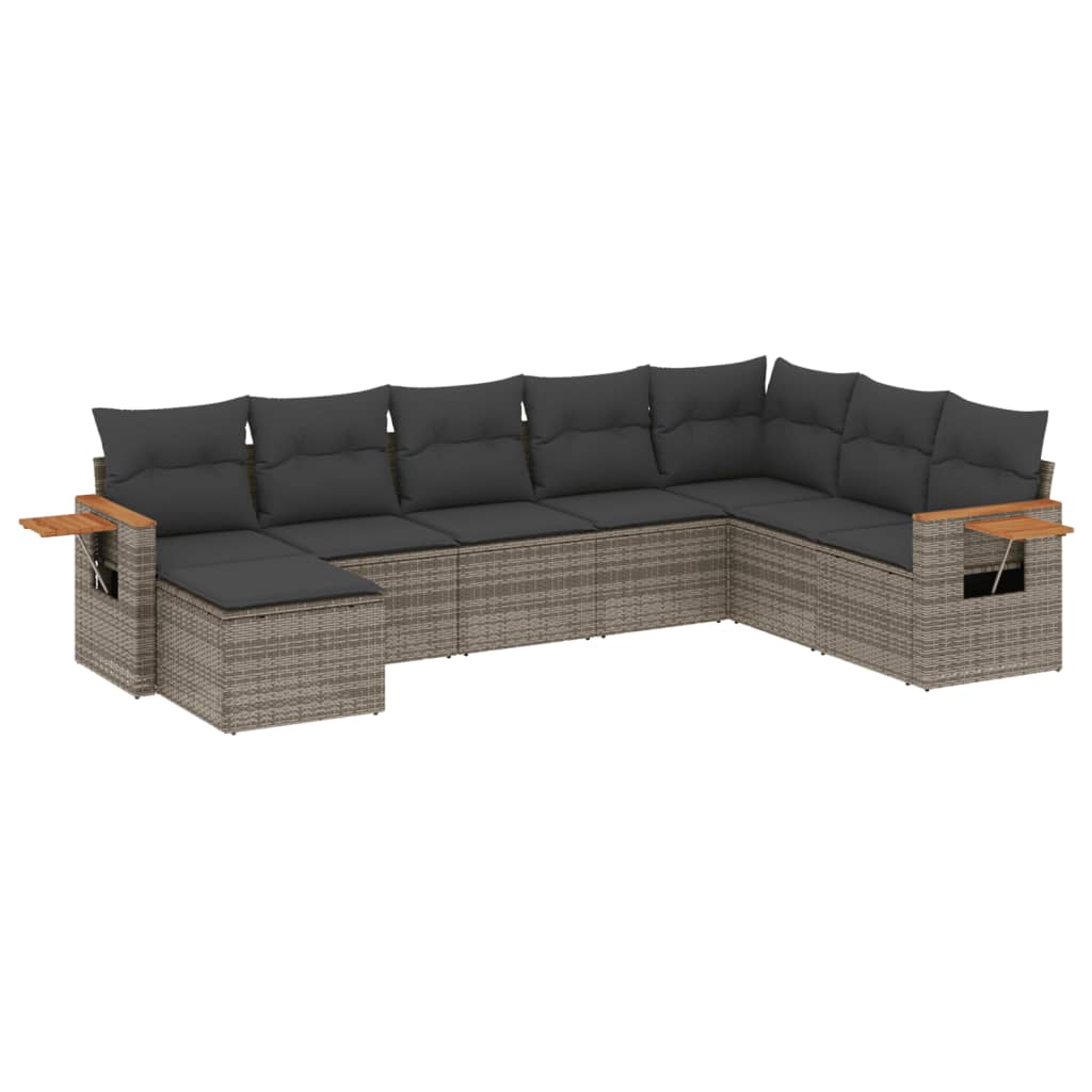 8-tlg. Garten-Sofagarnitur mit Kissen Grau Poly Rattan - Pazzar.ch