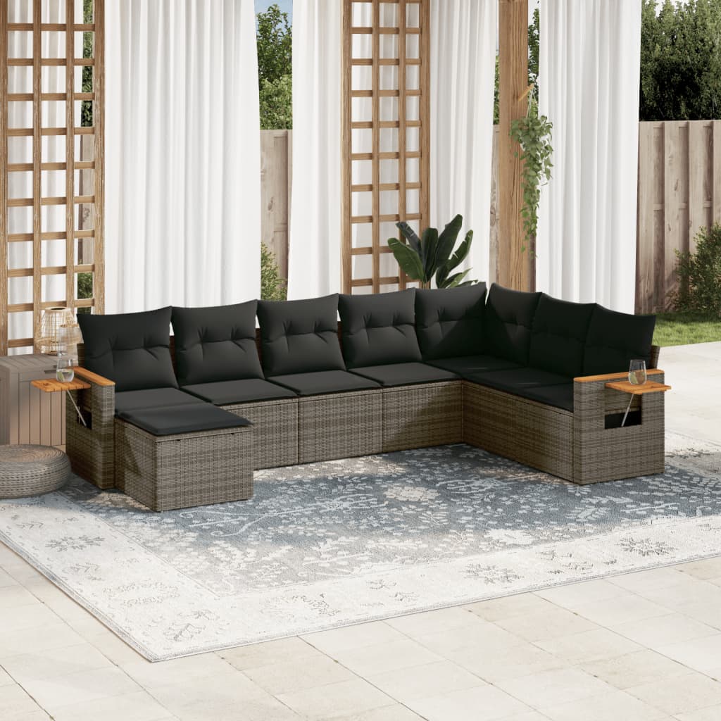 8-tlg. Garten-Sofagarnitur mit Kissen Grau Poly Rattan - Pazzar.ch