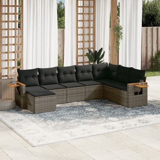 8-tlg. Garten-Sofagarnitur mit Kissen Grau Poly Rattan - Pazzar.ch