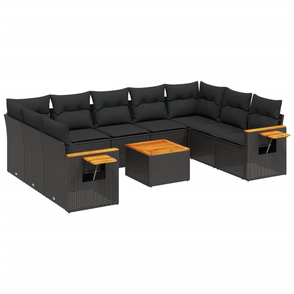 10-tlg. Garten-Sofagarnitur mit Kissen Schwarz Poly Rattan - Pazzar.ch