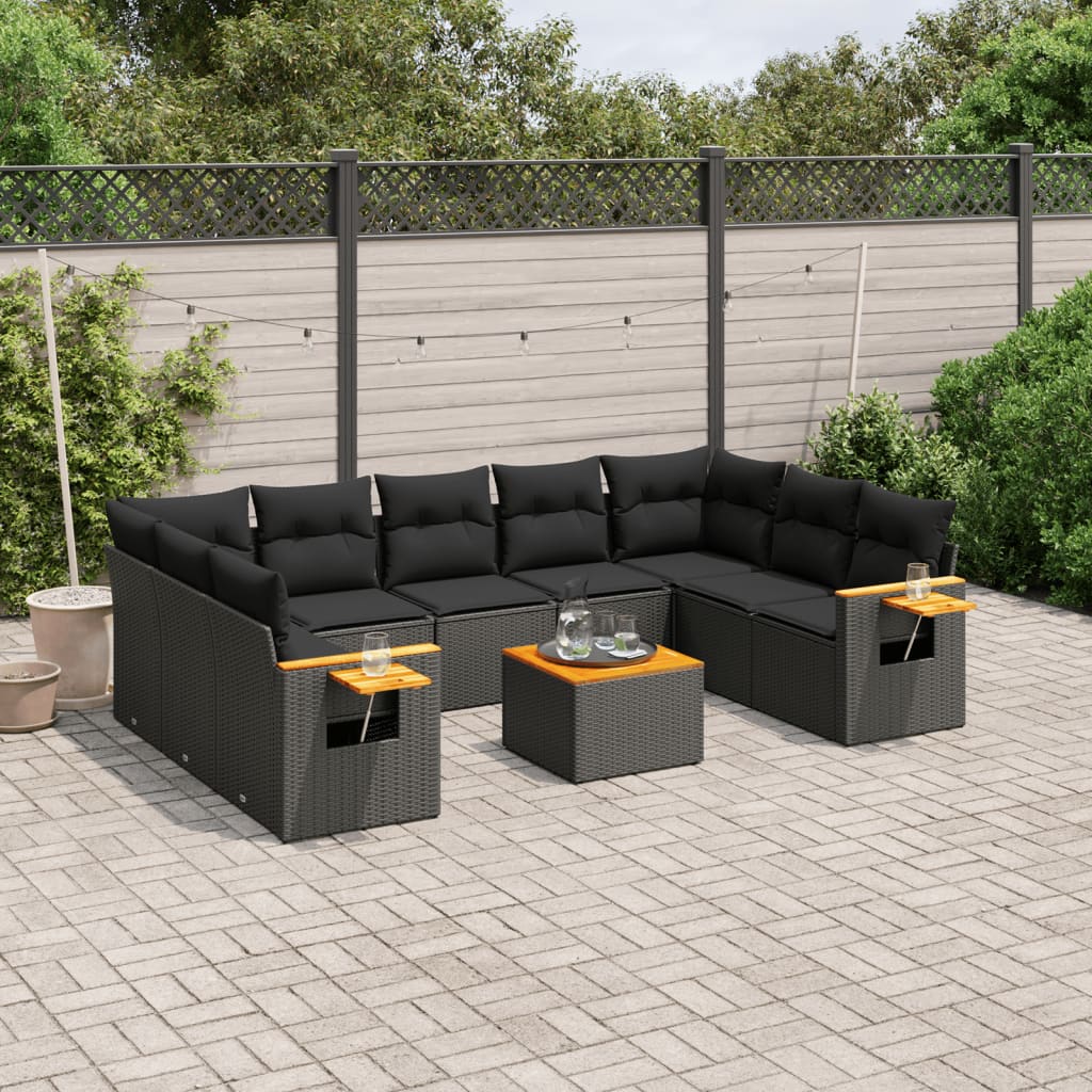 10-tlg. Garten-Sofagarnitur mit Kissen Schwarz Poly Rattan - Pazzar.ch