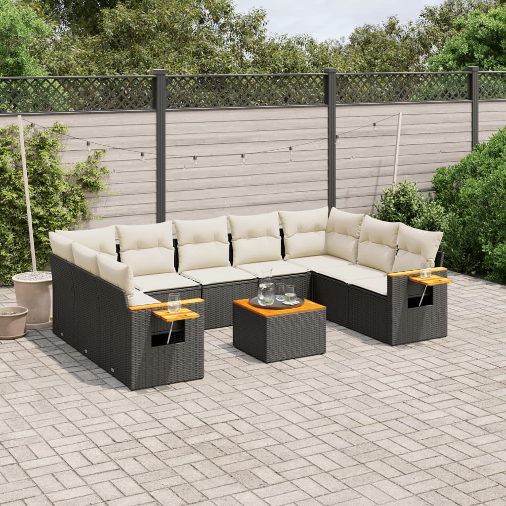 10-tlg. Garten-Sofagarnitur mit Kissen Schwarz Poly Rattan - Pazzar.ch