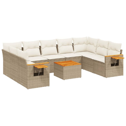 10-tlg. Garten-Sofagarnitur mit Kissen Beige Poly Rattan - Pazzar.ch