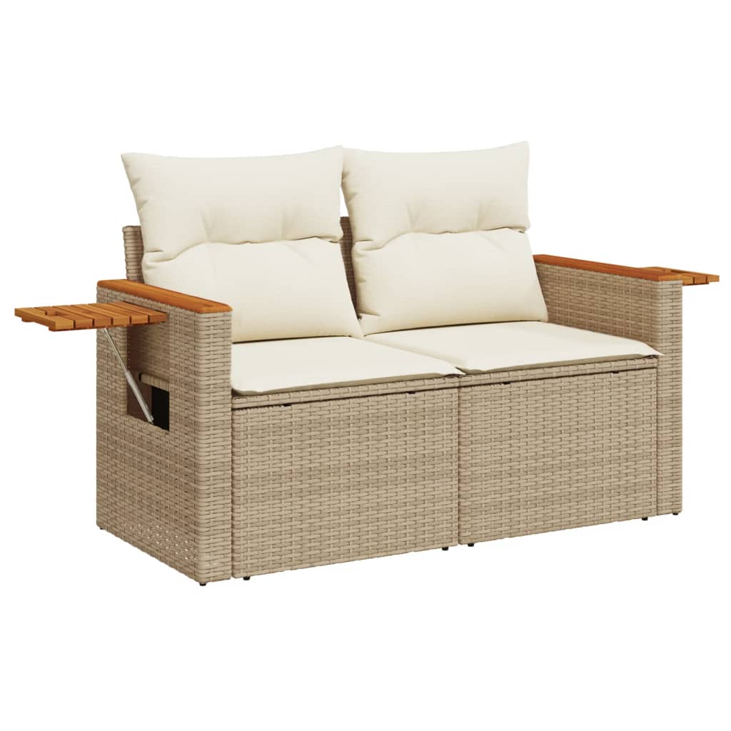 10-tlg. Garten-Sofagarnitur mit Kissen Beige Poly Rattan - Pazzar.ch