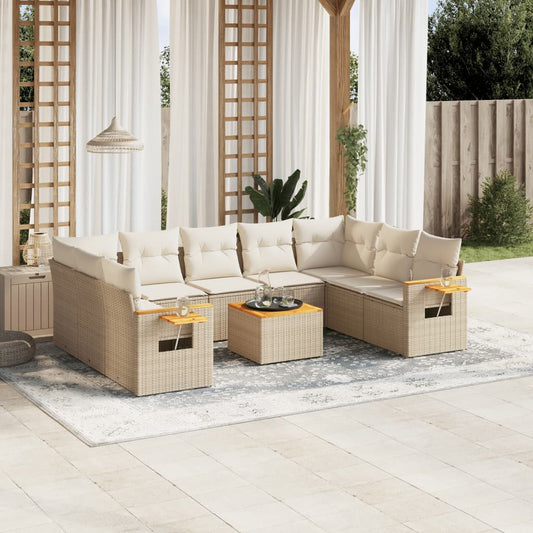 10-tlg. Garten-Sofagarnitur mit Kissen Beige Poly Rattan - Pazzar.ch