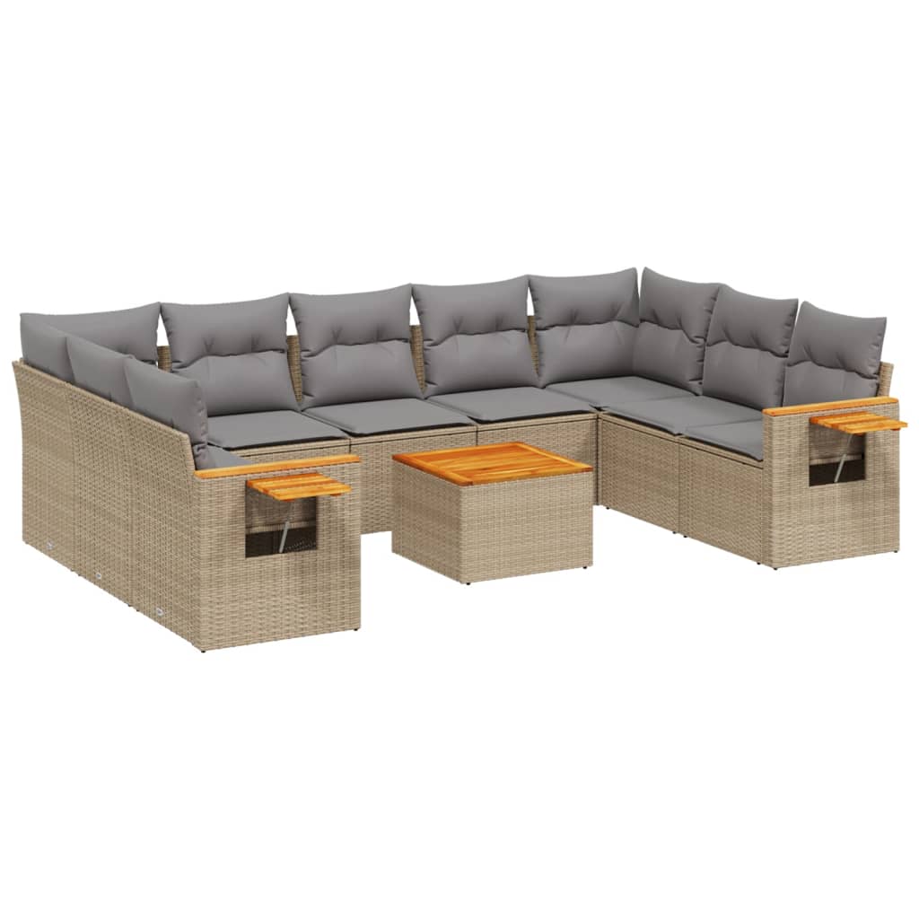 10-tlg. Garten-Sofagarnitur mit Kissen Beige Poly Rattan - Pazzar.ch