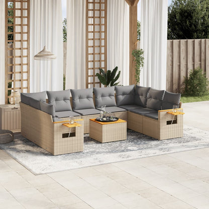 10-tlg. Garten-Sofagarnitur mit Kissen Beige Poly Rattan - Pazzar.ch