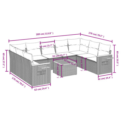 10-tlg. Garten-Sofagarnitur mit Kissen Grau Poly Rattan - Pazzar.ch