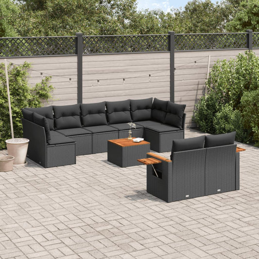 10-tlg. Garten-Sofagarnitur mit Kissen Schwarz Poly Rattan - Pazzar.ch