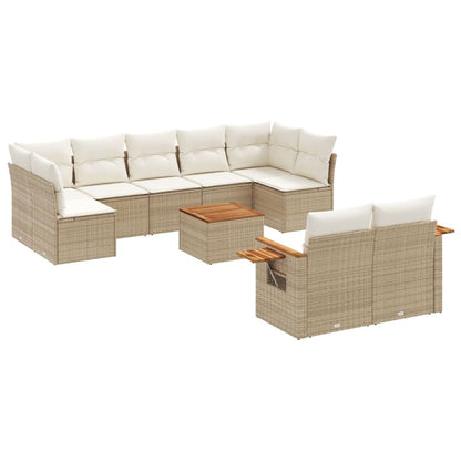 10-tlg. Garten-Sofagarnitur mit Kissen Beige Poly Rattan - Pazzar.ch