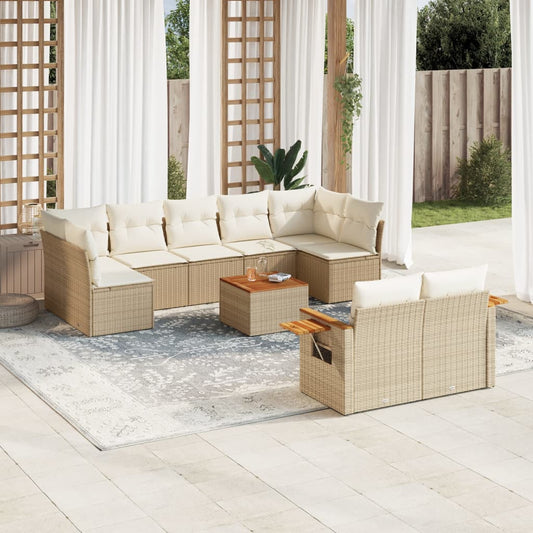 10-tlg. Garten-Sofagarnitur mit Kissen Beige Poly Rattan - Pazzar.ch