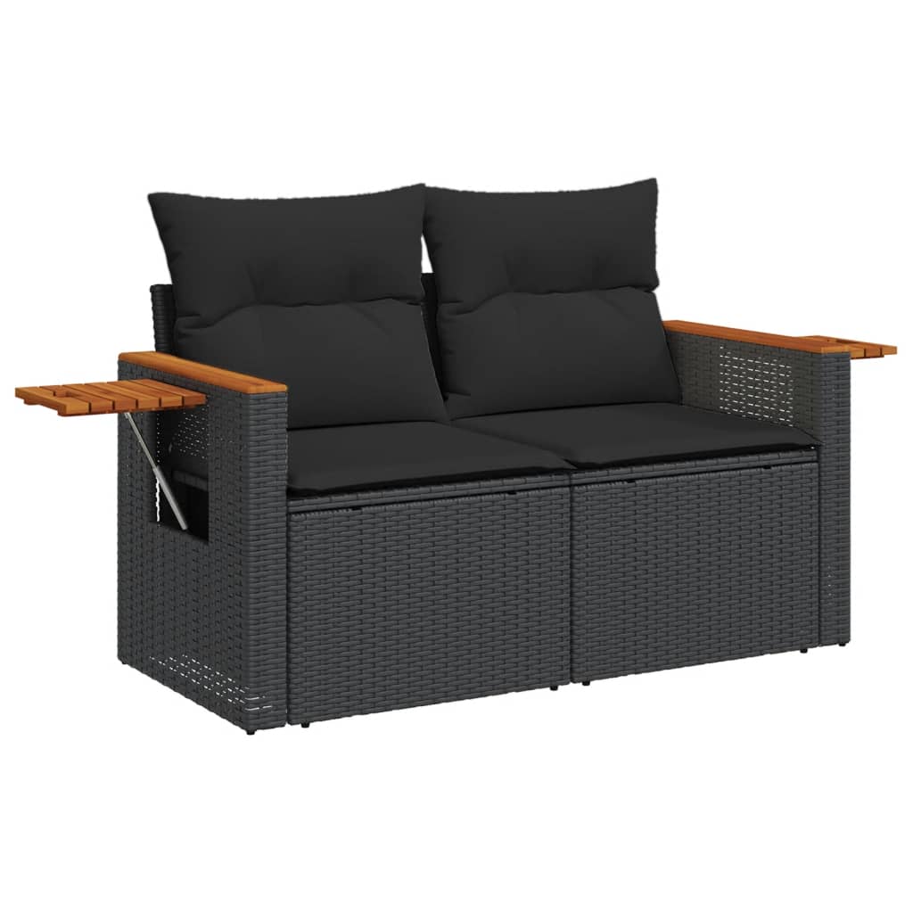 10-tlg. Garten-Sofagarnitur mit Kissen Schwarz Poly Rattan - Pazzar.ch