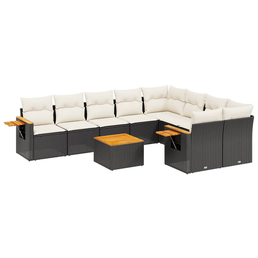 10-tlg. Garten-Sofagarnitur mit Kissen Schwarz Poly Rattan - Pazzar.ch