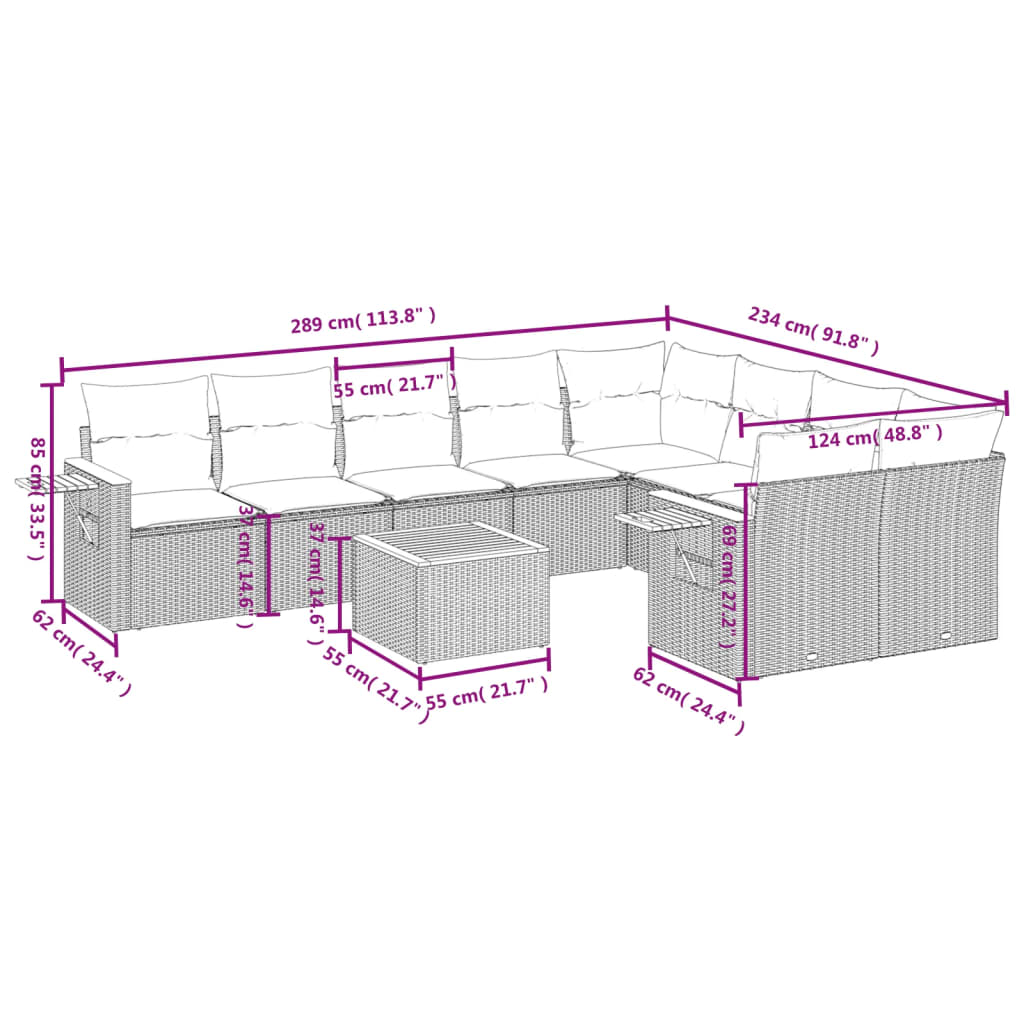 10-tlg. Garten-Sofagarnitur mit Kissen Schwarz Poly Rattan - Pazzar.ch