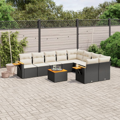 10-tlg. Garten-Sofagarnitur mit Kissen Schwarz Poly Rattan - Pazzar.ch