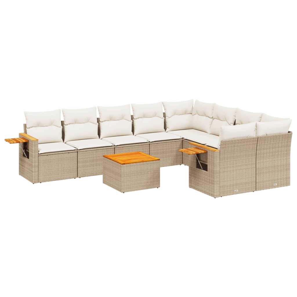 10-tlg. Garten-Sofagarnitur mit Kissen Beige Poly Rattan - Pazzar.ch