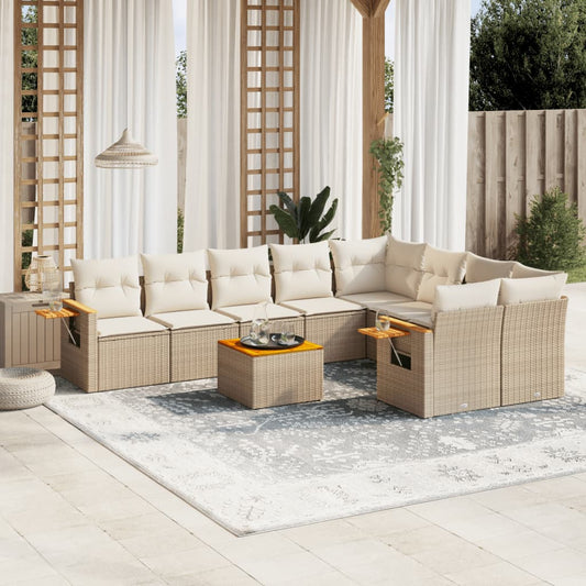 10-tlg. Garten-Sofagarnitur mit Kissen Beige Poly Rattan - Pazzar.ch