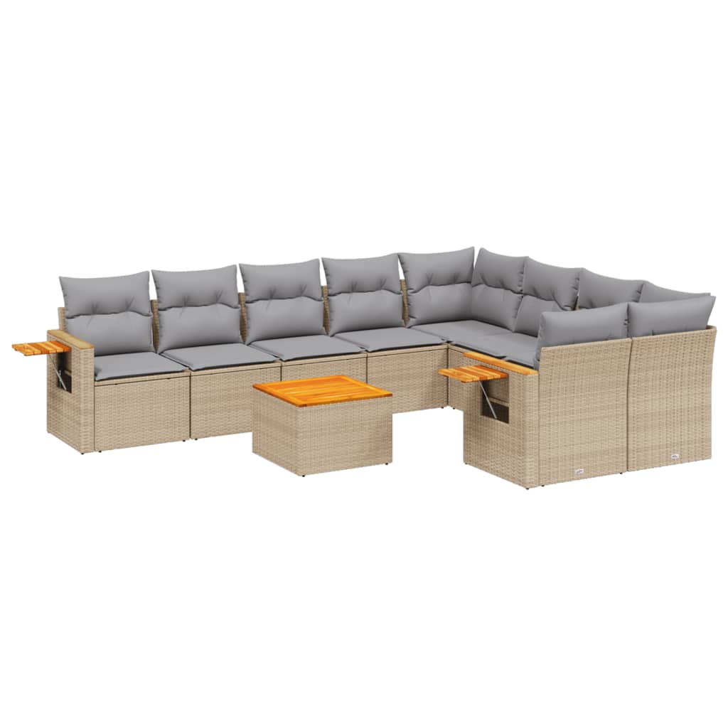 10-tlg. Garten-Sofagarnitur mit Kissen Beige Poly Rattan - Pazzar.ch