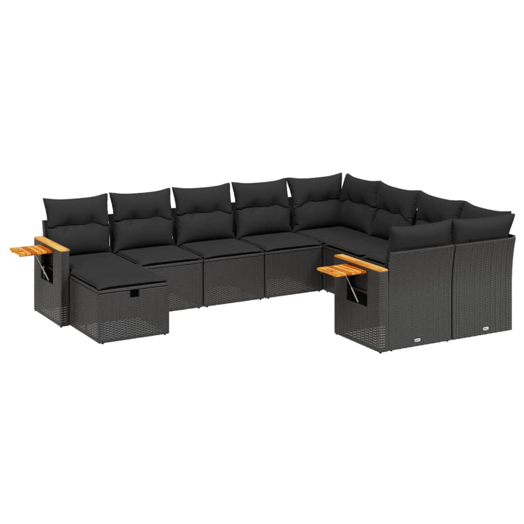 10-tlg. Garten-Sofagarnitur mit Kissen Schwarz Poly Rattan - Pazzar.ch