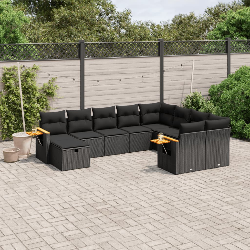 10-tlg. Garten-Sofagarnitur mit Kissen Schwarz Poly Rattan - Pazzar.ch