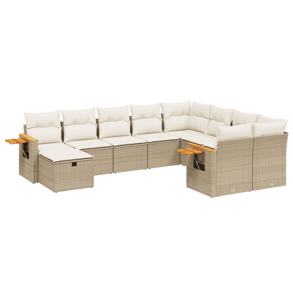 10-tlg. Garten-Sofagarnitur mit Kissen Beige Poly Rattan - Pazzar.ch