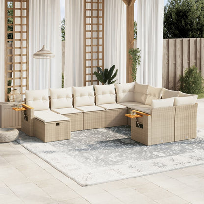 10-tlg. Garten-Sofagarnitur mit Kissen Beige Poly Rattan - Pazzar.ch