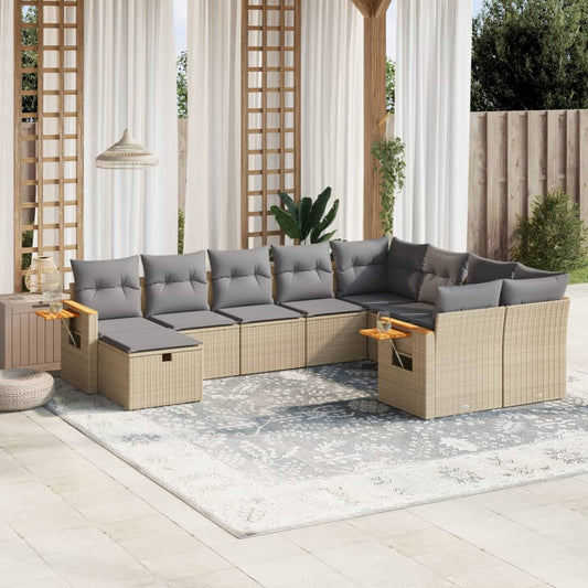 10-tlg. Garten-Sofagarnitur mit Kissen Beige Poly Rattan - Pazzar.ch