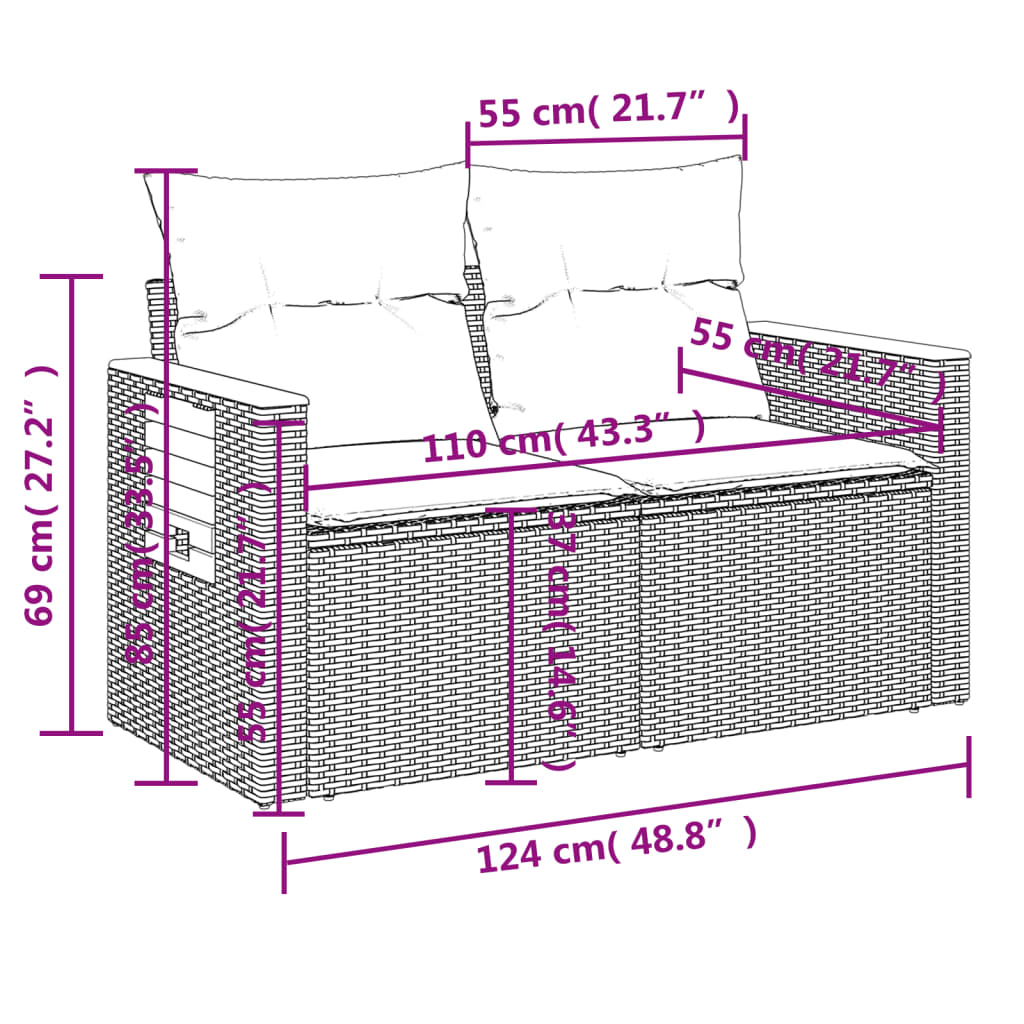 10-tlg. Garten-Sofagarnitur mit Kissen Grau Poly Rattan - Pazzar.ch