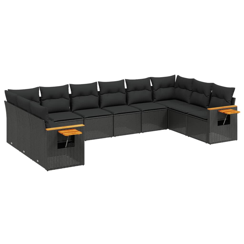 10-tlg. Garten-Sofagarnitur mit Kissen Schwarz Poly Rattan - Pazzar.ch