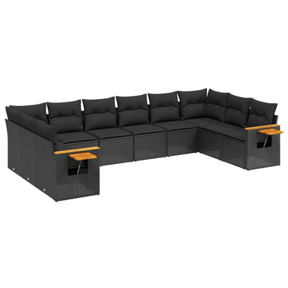 10-tlg. Garten-Sofagarnitur mit Kissen Schwarz Poly Rattan - Pazzar.ch