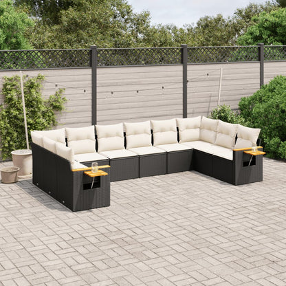 10-tlg. Garten-Sofagarnitur mit Kissen Schwarz Poly Rattan - Pazzar.ch