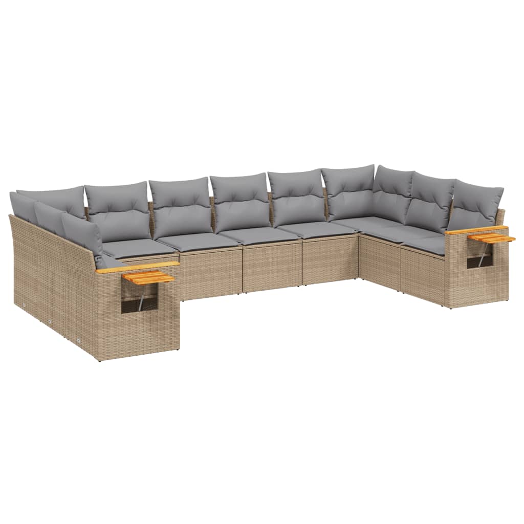 10-tlg. Garten-Sofagarnitur mit Kissen Beige Poly Rattan - Pazzar.ch