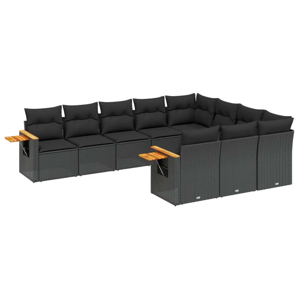 10-tlg. Garten-Sofagarnitur mit Kissen Schwarz Poly Rattan - Pazzar.ch