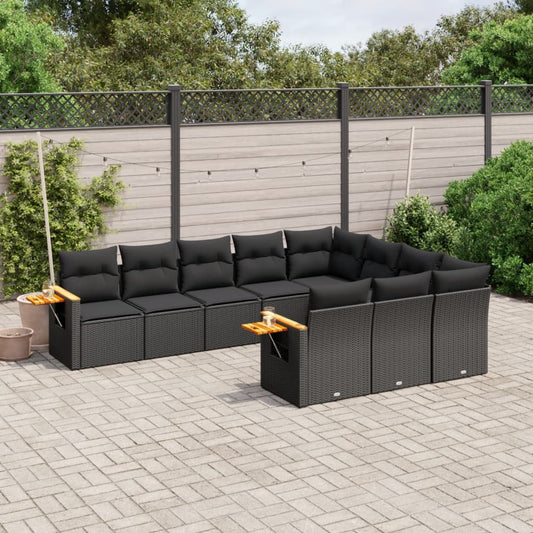 10-tlg. Garten-Sofagarnitur mit Kissen Schwarz Poly Rattan - Pazzar.ch