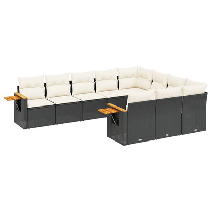 10-tlg. Garten-Sofagarnitur mit Kissen Schwarz Poly Rattan - Pazzar.ch