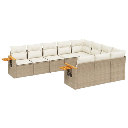 10-tlg. Garten-Sofagarnitur mit Kissen Beige Poly Rattan - Pazzar.ch