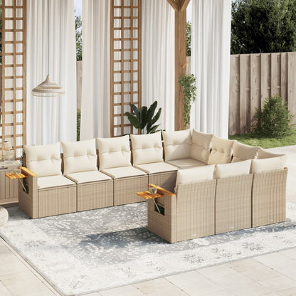 10-tlg. Garten-Sofagarnitur mit Kissen Beige Poly Rattan - Pazzar.ch