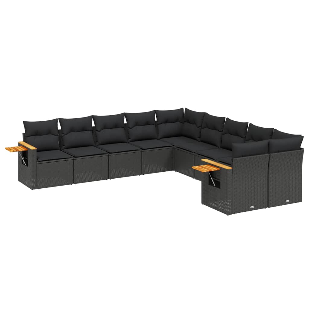 10-tlg. Garten-Sofagarnitur mit Kissen Schwarz Poly Rattan