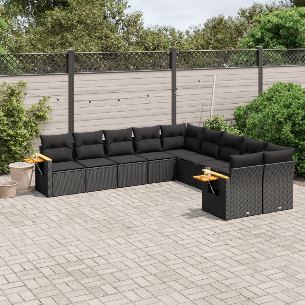 10-tlg. Garten-Sofagarnitur mit Kissen Schwarz Poly Rattan - Pazzar.ch