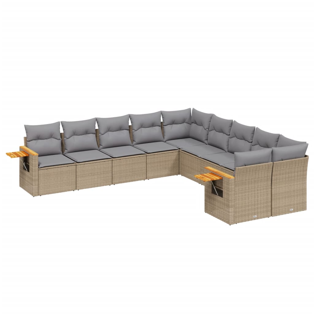 10-tlg. Garten-Sofagarnitur mit Kissen Beige Poly Rattan - Pazzar.ch