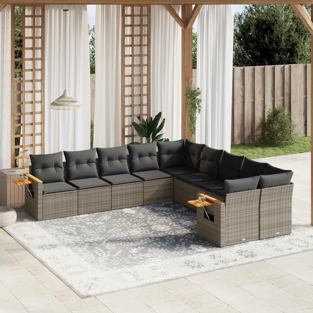 10-tlg. Garten-Sofagarnitur mit Kissen Grau Poly Rattan - Pazzar.ch