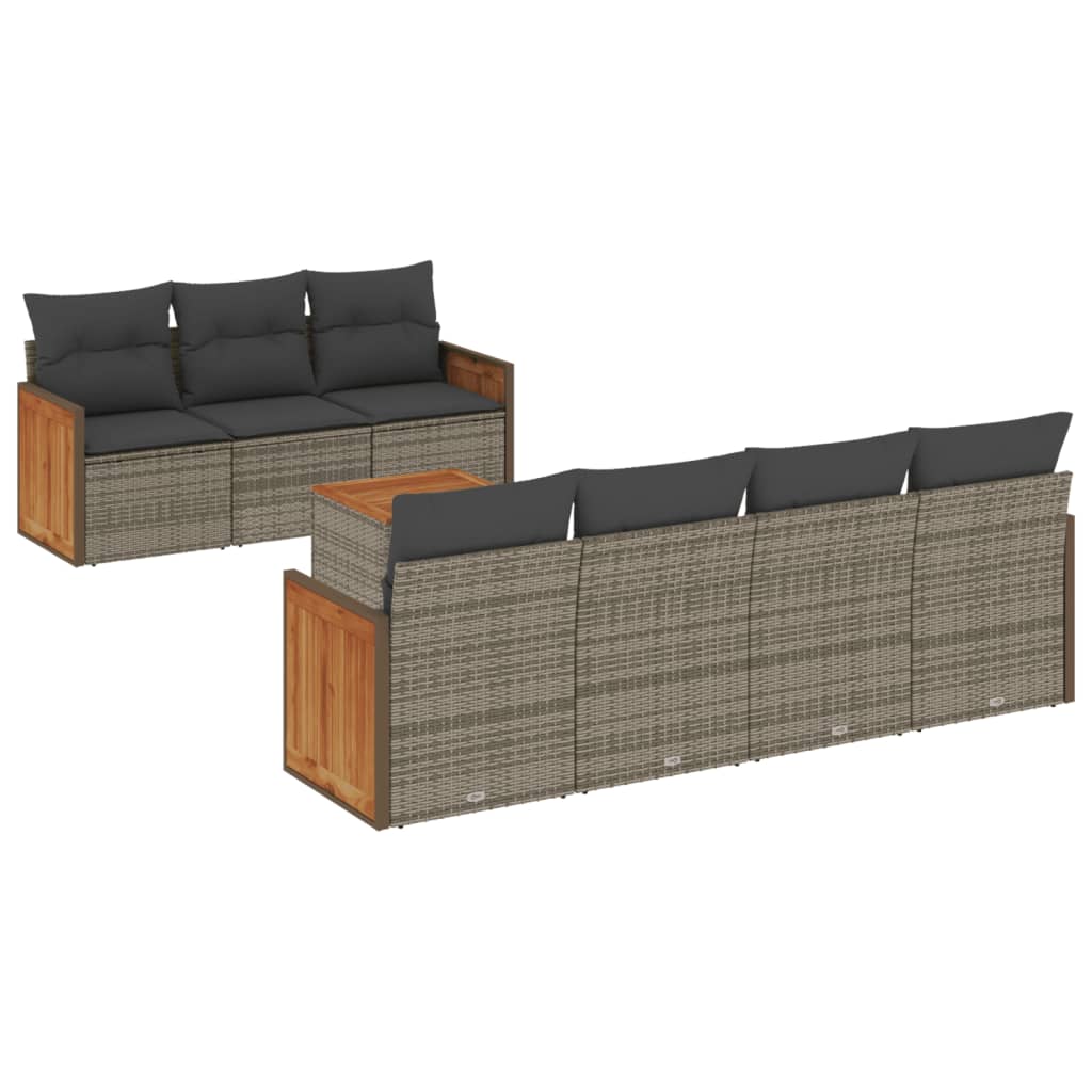 8-tlg. Garten-Sofagarnitur mit Kissen Grau Poly Rattan - Pazzar.ch
