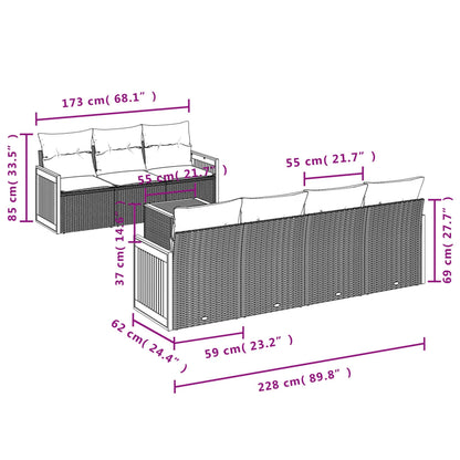 8-tlg. Garten-Sofagarnitur mit Kissen Grau Poly Rattan - Pazzar.ch