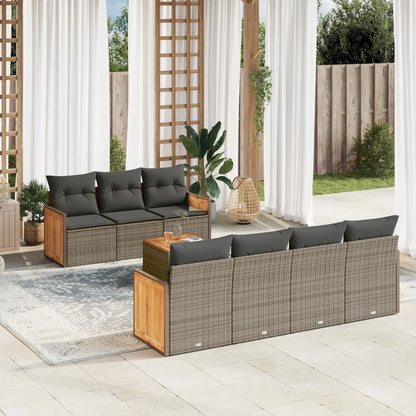 8-tlg. Garten-Sofagarnitur mit Kissen Grau Poly Rattan - Pazzar.ch