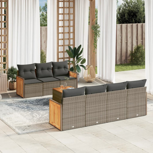 8-tlg. Garten-Sofagarnitur mit Kissen Grau Poly Rattan - Pazzar.ch