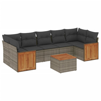 8-tlg. Garten-Sofagarnitur mit Kissen Grau Poly Rattan - Pazzar.ch