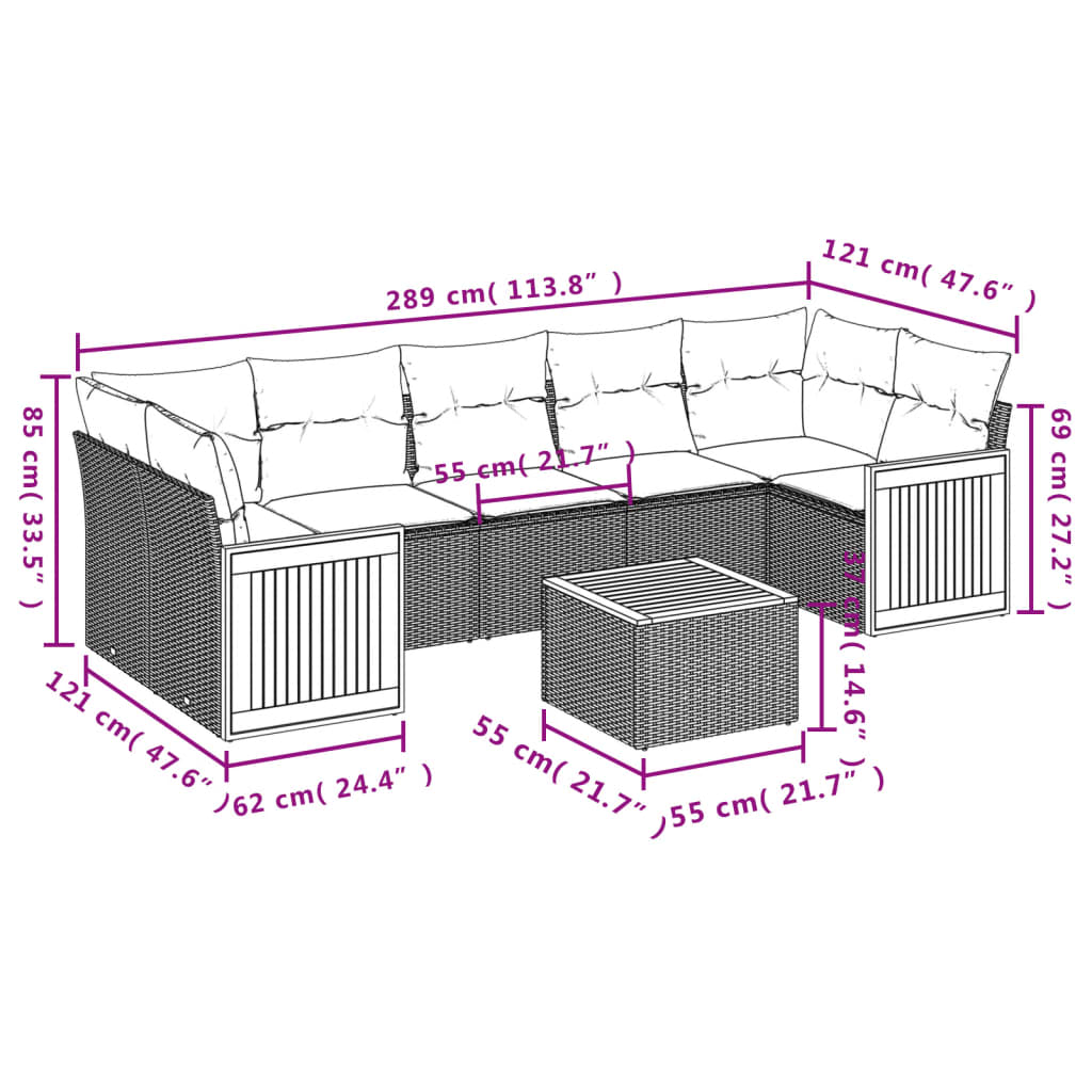 8-tlg. Garten-Sofagarnitur mit Kissen Grau Poly Rattan - Pazzar.ch